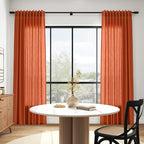 Extra Long Curtain Bright Orange Morden Linen Blend Light Filtering Back Tab - Image 6