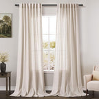 Extra Long Curtain 108 inches Long 2 Panels Set Back Tab Beige Linen Drapes by Nanspring