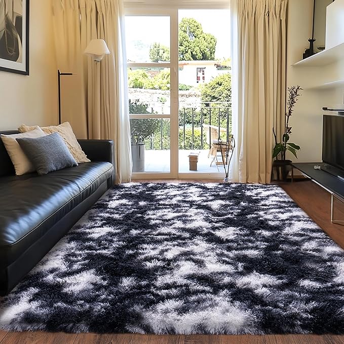 Black and White Rug for Bedroom, 5x7 Area Rug for Kids Room, Bedside Indoor by Quntue