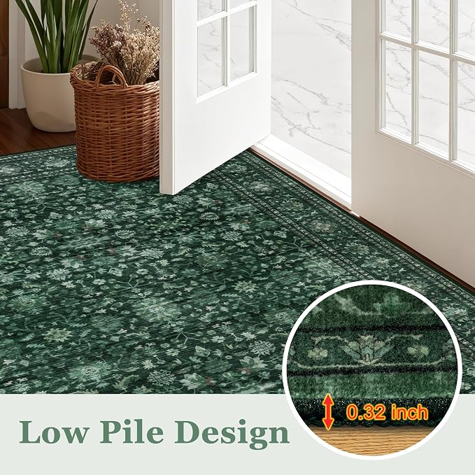 2x3 Area Rugs Living Room Rug: Washable Vintage Distressed Floral Rug No Slip - Image 9