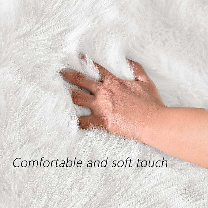 Latepis White Round Rug 5ft Faux Fur Sheepskin Circle Rug - Image 5