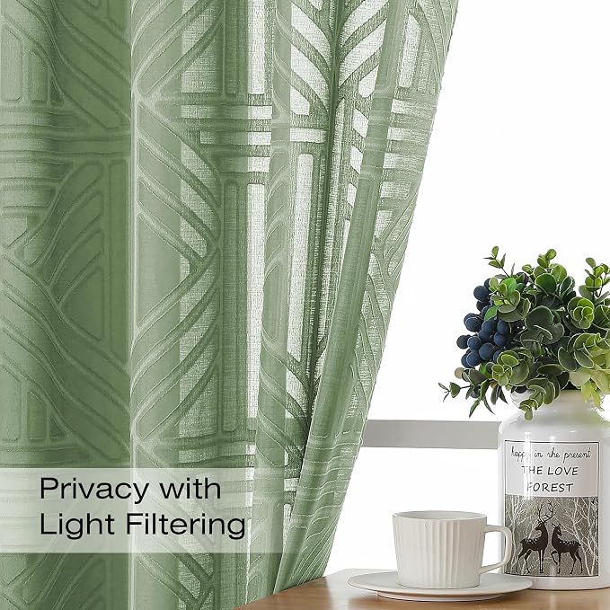 Simplebrand Sage Green Sheer 36 Inch Tier Curtains 2 Panels, Light Filtering - Image 2