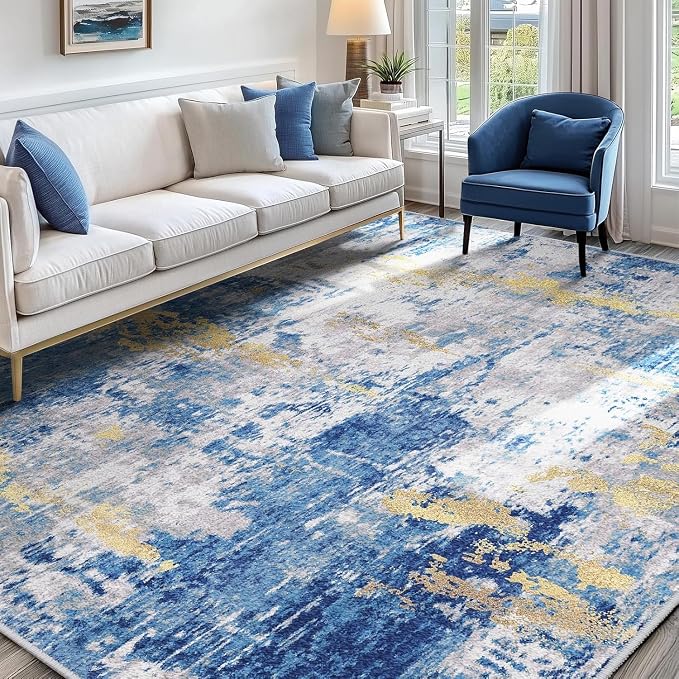 Washable Area Rugs Square 7ft Non-Slip Modern Abstract Soft - Image 2