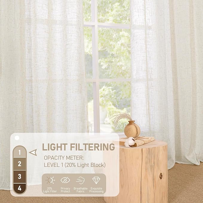 LAMIT 38 Inch Width Semi Sheer Linen Curtains 2 Panels, Cream Ivory Light - Image 4