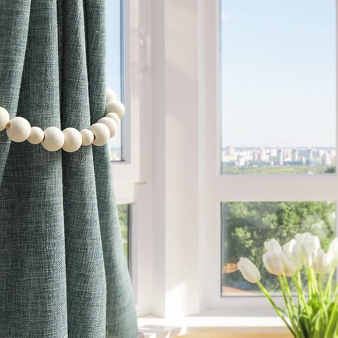 OCIOLI 2 Pieces of Wood Bead Curtain Tieback Boho Curtain Tiebacks Curtain - Image 7