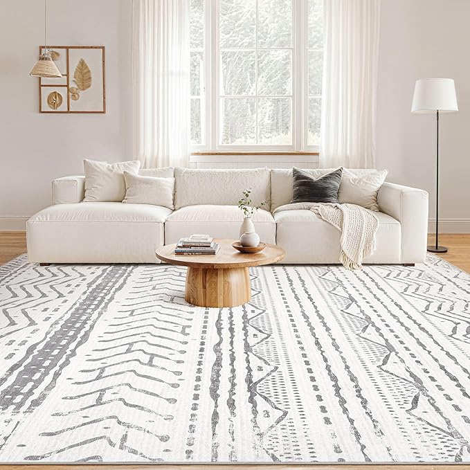Nakagishi 5x8 Area Rug Living Room: Washable Boho Large Neutral Soft Rugs - Image 4