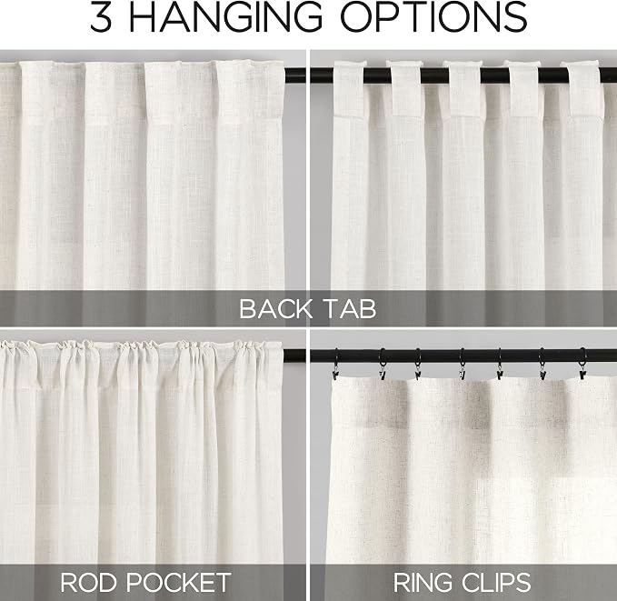 Nanspring Beige White Linen Curtains - Image 2
