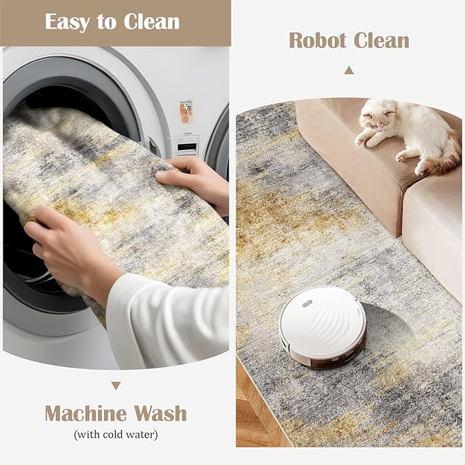2x8 Washable Kitchen Runner Rug: Modern Abstract Runners - Image 3