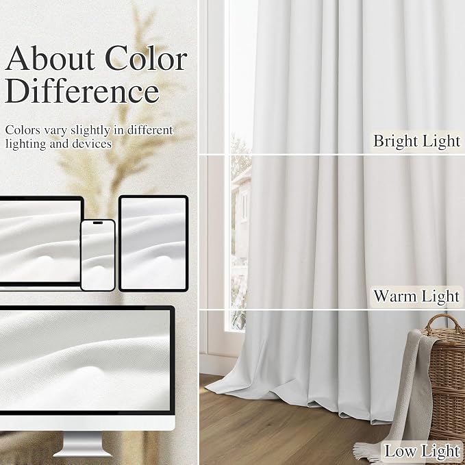 Guken White 100% Blackout Linen Curtains 52 Inch Wide by 70 Inch - Image 7