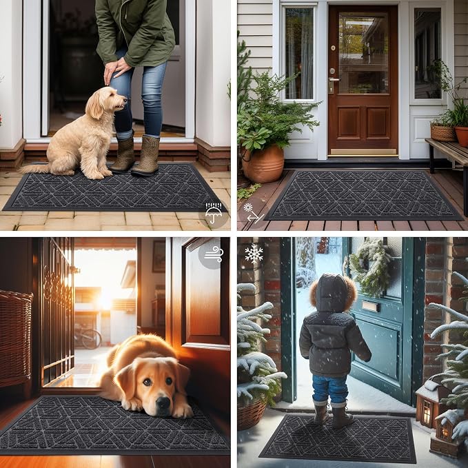 Smiry Front Door Mat Outside Entrance, Heavy Duty Sturdy Natural Rubber Doormat - Image 6