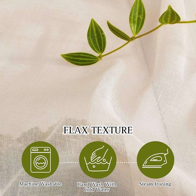 NICETOWN Semi Sheer Beige Curtains 84 inches Long, Grommet Linen Weave Vertical - Image 4