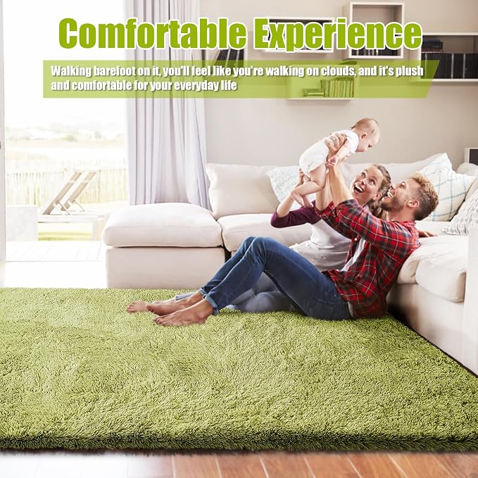 Shag Area Rug for Bedroom 5x8, Grass Green Fluffy Area Rugs for Living Room - Image 5