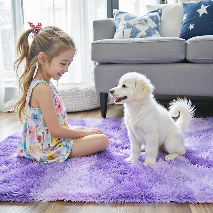 Small Rug Throw Rugs for Bedroom, Mini Area Rug, Fluffy Purple Carpet, - Image 7