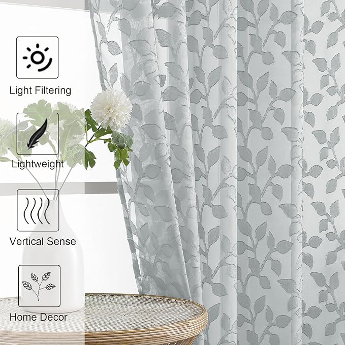 Chyhomenyc Extra Long Light Grey Sheer Curtains 108 Inch Length 2 Panels Set - Image 6