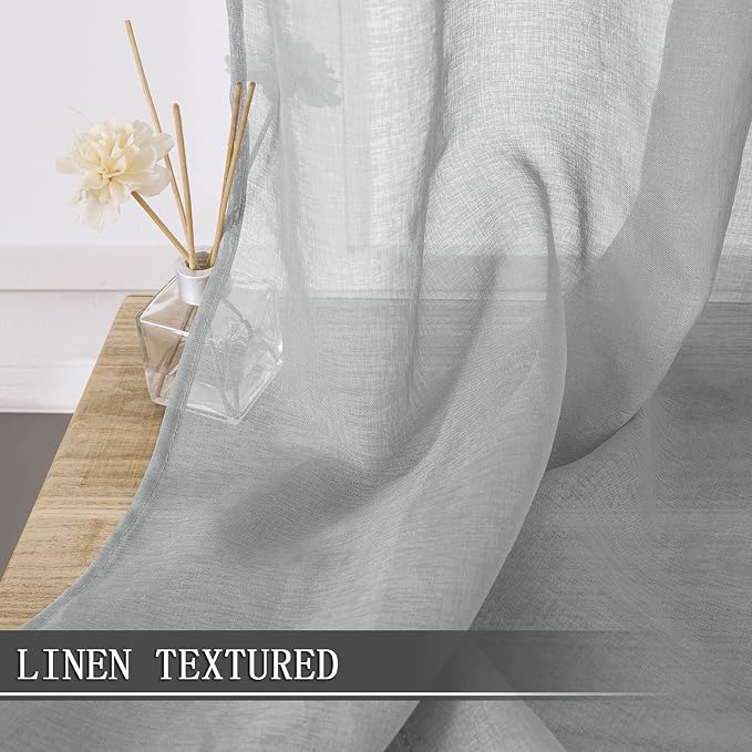 Tollpiz Sheer Tier Curtain Linen Textured Half Kitchen Curtains Sheer Light - Image 2