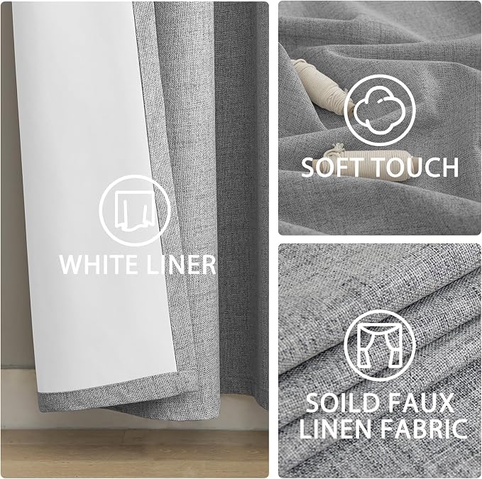 Yakamok Dove Grey Linen Curtains 100% Blackout 90 Inches Long, Room Darkening - Image 6