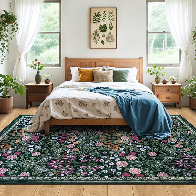 8x10 Area Rugs for Living Room: Floral Washable Rug Vintage Large Soft Boho - Image 3