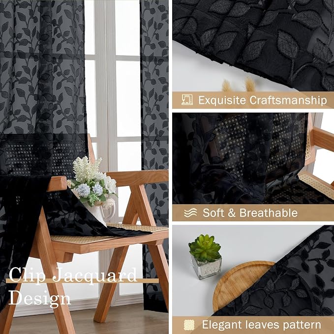 Chyhomenyc Black Sheer Curtains 96 Inch Length 2 Panels Set, Light Filtering - Image 7