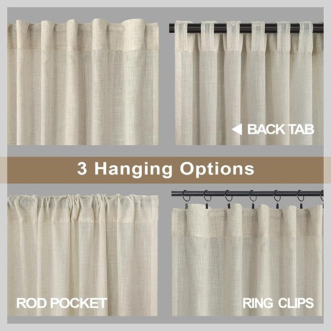 102 Inch Linen Curtains for Living Room Dinning 2 Panels Back Tab Pocket Light - Image 5
