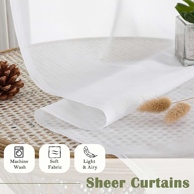 Lecloud White Sheer Curtains 90 Inches Long 2 Panels, Light Filtering Airy - Image 7