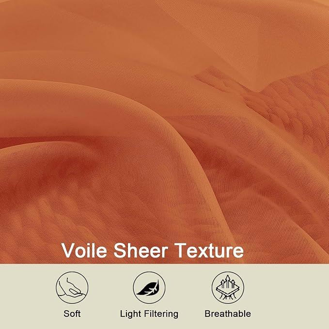 Sheer Orange Curtains for Bedroom Living Room 63 Inch Length 2 Panels, Airy - Image 3