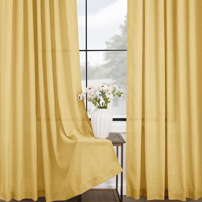Gold Curtains for Living Room Back Tab Modern Farmhouse Semi Sheer Curtains 102 - Image 4