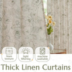 jinchan Floral Linen Curtains for Living Room 63 Inch Length Green Flower - Image 3