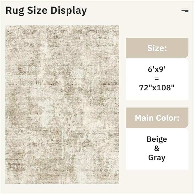 6x9 Abstract Area Rugs for Living Room 6 x 9 Washable Non Slip Low Pile Gray - Image 4