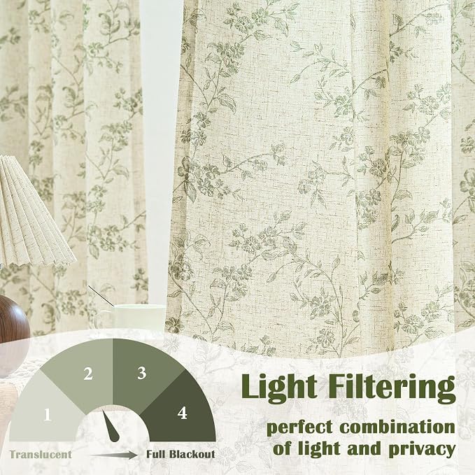 Lazzzy Farmhouse Linen Curtains Extra Long Green Floral Curtains 108 Inch - Image 3
