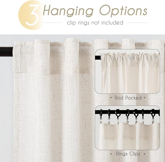 Cream Natural Linen Curtains 86 inch Length 2 Panels Set Neutral Rustic - Image 2