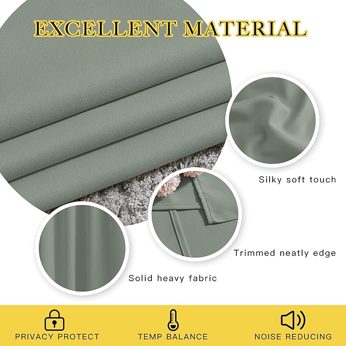 NICETOWN Blackout Sage Green Curtains 54 inches Long 2 Panels Set - Image 4