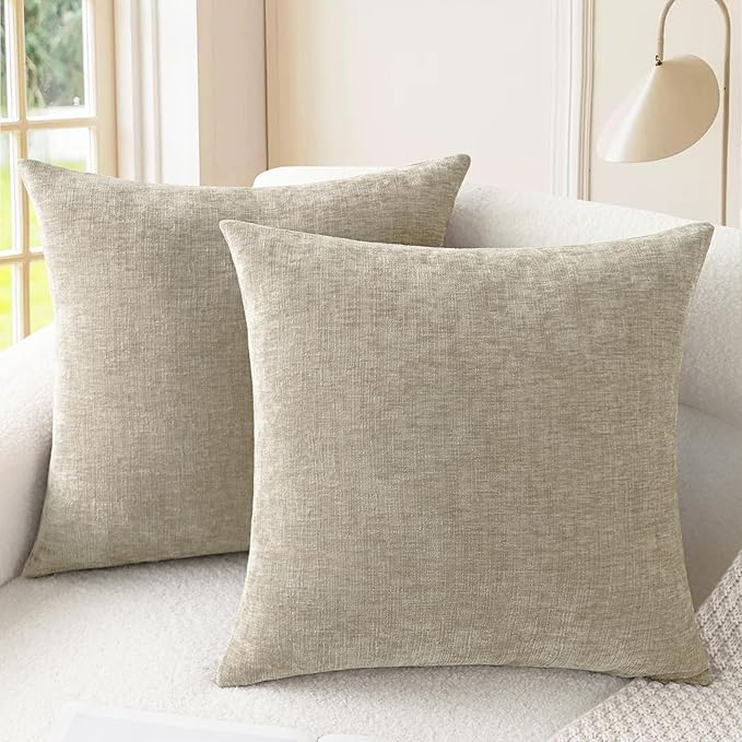 CaliTime Throw Pillow Covers Decorative 18 X 18 Inches Pack of 2 Cozy Chenille by CaliTime