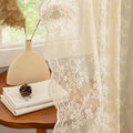 YJ YANJUN Vintage Lace Curtains 63 Inch Length Antique Chic Floral Beige Sheer by YJYANJUN
