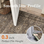 3x3 Washable Round Rug for Entryway Vintage Brown Non Slip Low Pile Carpet - Image 5