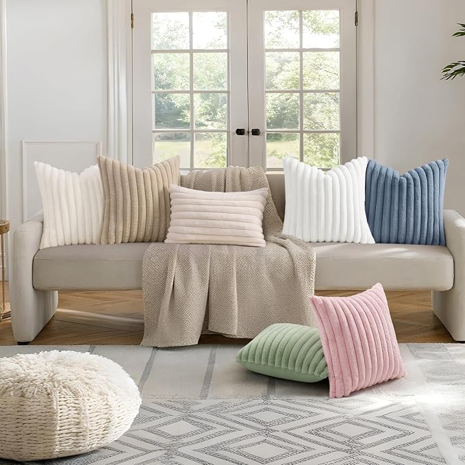 decorUhome Summer Cozy Faux Fur Throw Pillow Covers 26x26 Set of 2 Decorative - Image 7