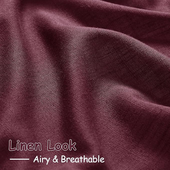Nanspring Burgundy Linen 144 Inch Curtains - Image 4