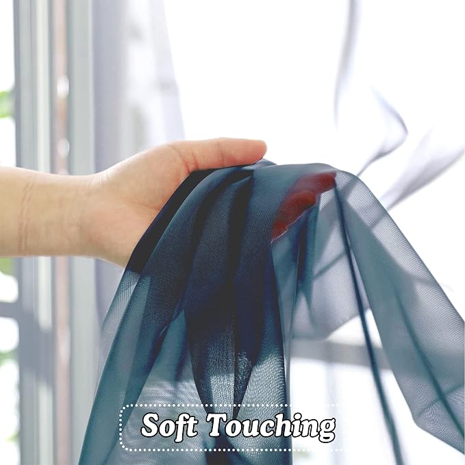 OVZME Dusty Blue Sheer Curtains 63 inch Length 2 Panels Set - Image 4