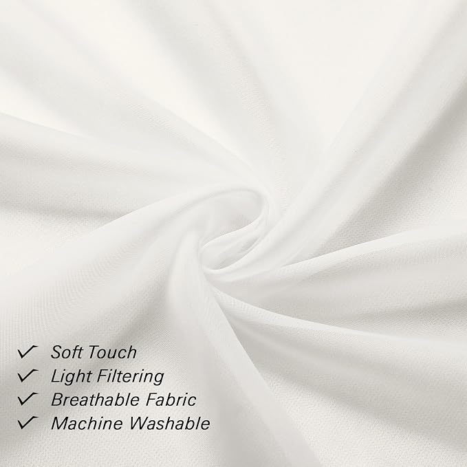 Lecloud Ivory Sheer Curtains Tiers 36 Inch Length Set of 2, Voile Kitchen - Image 7