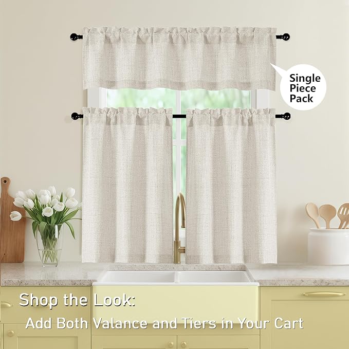 Valances for Windows, Light Filtering Faux Linen Textured Small Short Window - Image 6