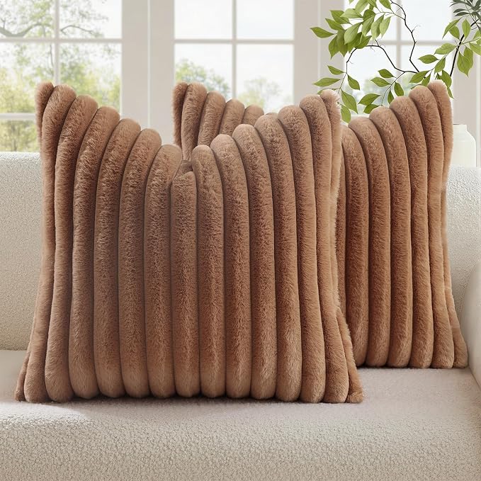 decorUhome Cozy Faux Fur Throw Pillow Covers 16x16 Set of 2 Decorative Soft by decorUhome