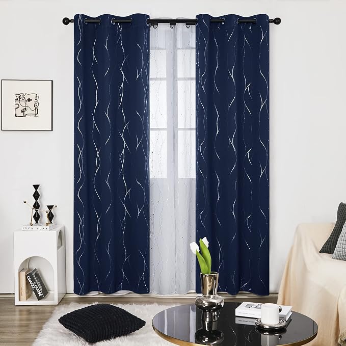 Deconovo Navy Blue Curtains, 42 x 95 Inch, Thermal Insulated Soundproof Privacy - Image 2