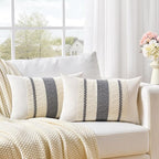 Fancy Homi Set of 1 Neutral Grey Farmhouse Long Lumbar Decorative Throw Pillow - Image 2
