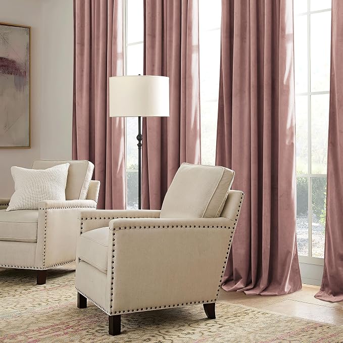 RYB HOME Dusty Pink Velvet Curtains 72 inches - Image 6