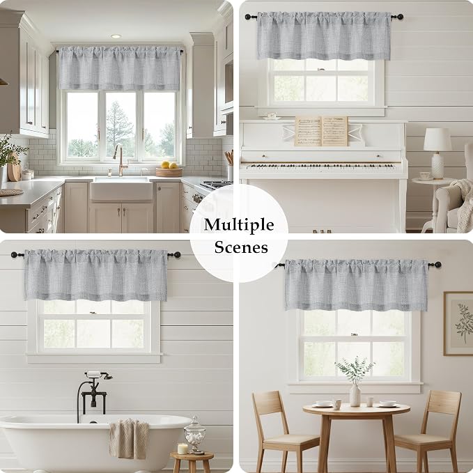 OWENIE Grey Valances for Windows 1 Pcs, Light Filtering Textured Farmhouse - Image 7