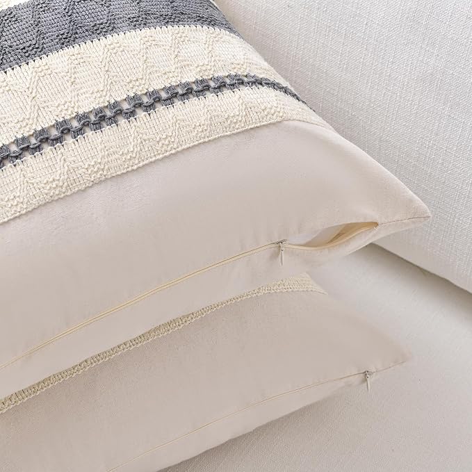 Fancy Homi Set of 1 Neutral Grey Farmhouse Long Lumbar Decorative Throw Pillow - Image 3