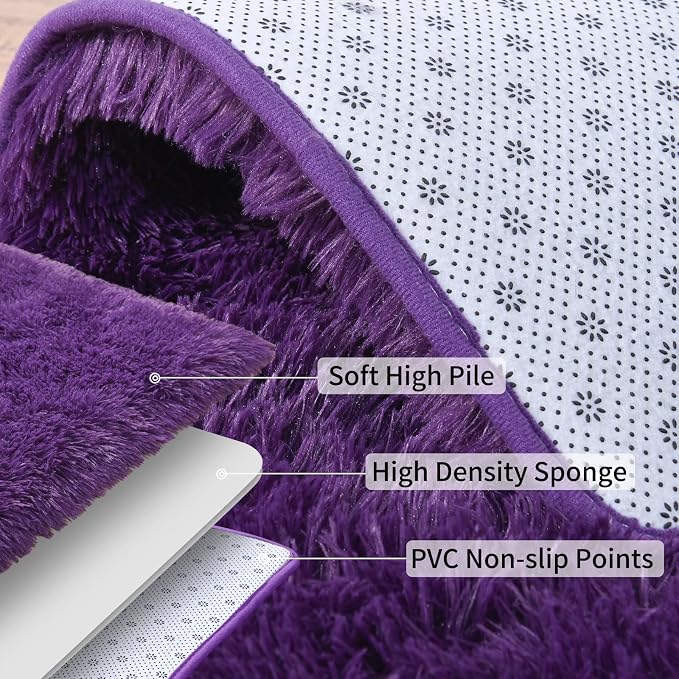 Soft Runner Rugs for Bedroom Hallways, 2 Packs 2x6 Purple Fluffy Shag Throw - Image 5
