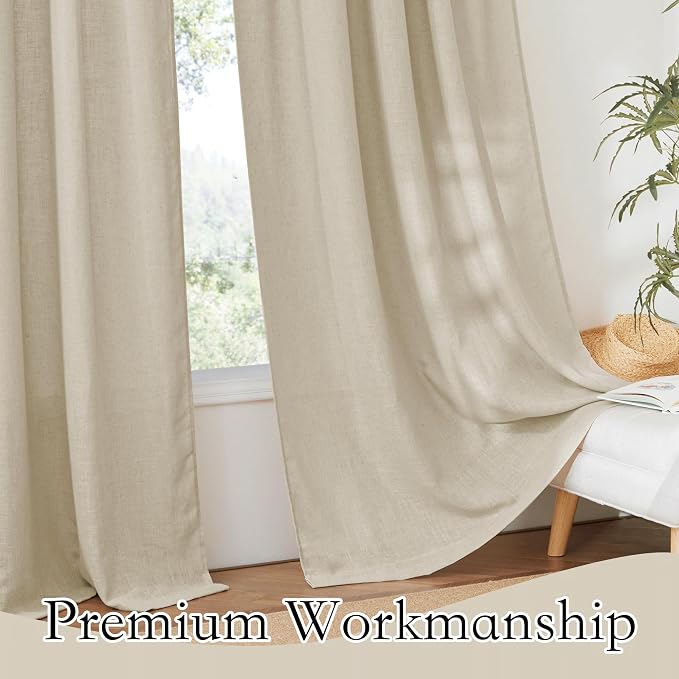 RYB HOME Semi Sheer Curtains 120 inches Long, Faux-Linen Privacy Sheer Drapes - Image 5