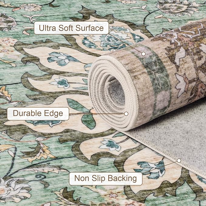 Area Rugs 9x12 Living Room Rug: Washable Rug Soft Vintage Distressed Floral - Image 7