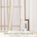 NICETOWN Beige Sliding Door Curtains Linen Sheer Textured, Grommet Semi Sheer - Image 5