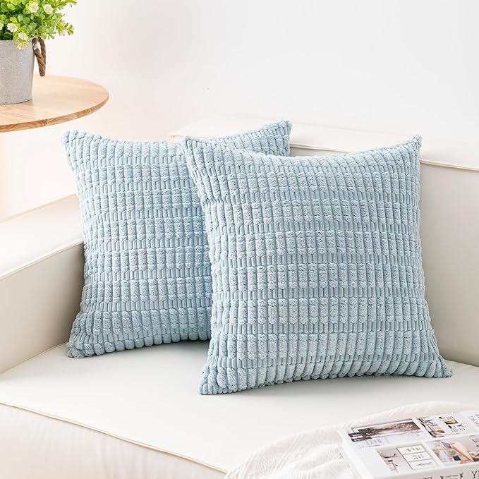 Pack of 2 Corduroy Decorative Throw Pillow Covers 22x22 Inch Soft Striped by Unknown